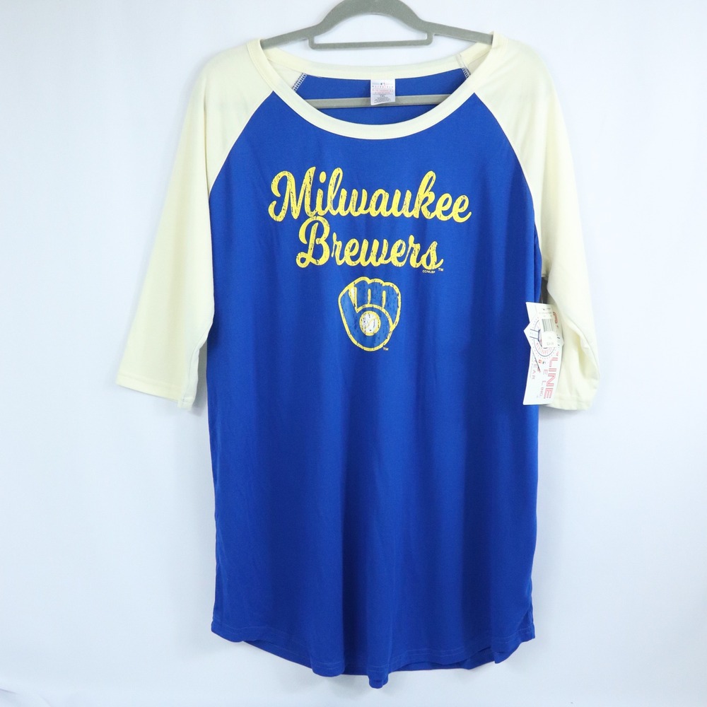Sideline Apparel MLB Milwaukee Brewers Nightshirt Raglan‎ Sleepwear Sz 1XL NWT